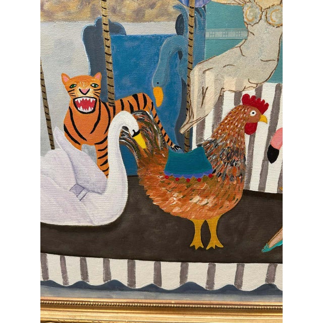 2000 - 2009 Monumental Painting & Collage of Whimsical Carousel in France For Sale - Image 5 of 13