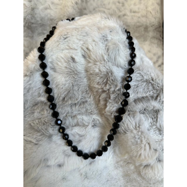 Campaign Vintage Black Faceted Glass Beaded Necklace For Sale - Image 3 of 9