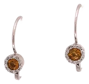 14 Karat Lever Back Pink Topaz With Diamond Earrings