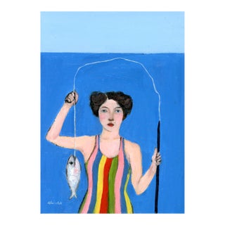 David Hockney Inspired, Annica, Fisherwoman Oil Painting by Alexandra Swistak For Sale