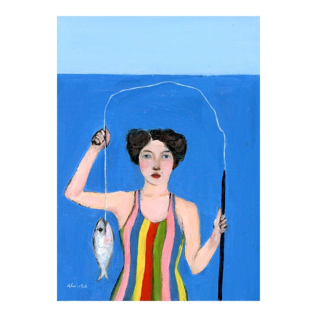 David Hockney Inspired, Annica, Fisherwoman Oil Painting by Alexandra Swistak For Sale