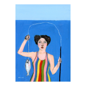 David Hockney Inspired, Annica, Fisherwoman Oil Painting by Alexandra Swistak