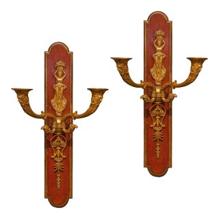 Antique French Gilt Bronze Two-Arm Wall Light Sconces - A Pair For Sale