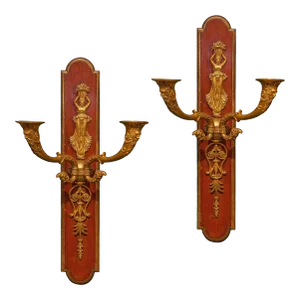 Antique French Gilt Bronze Two-Arm Wall Light Sconces - A Pair
