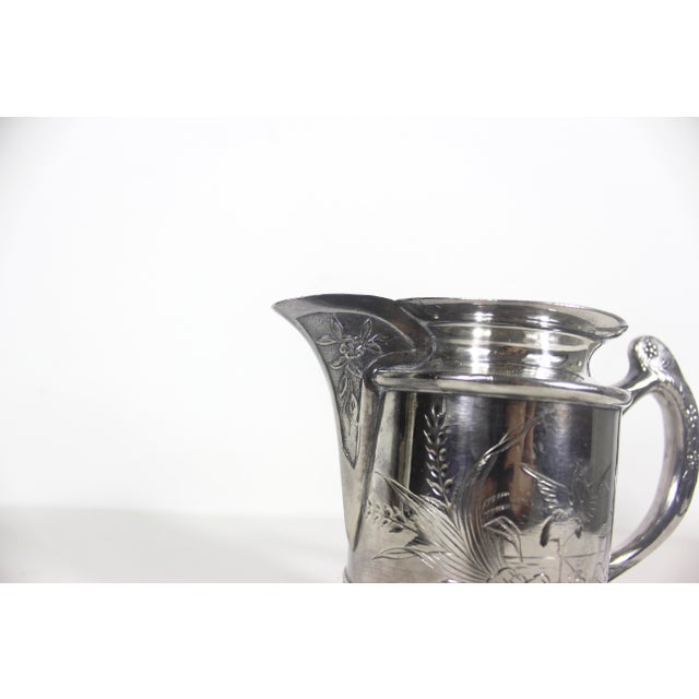 Late 19th Century Antique Quadruple Silver Plate Pitcher Creamer Vase Hartford Etched Bird For Sale - Image 5 of 16