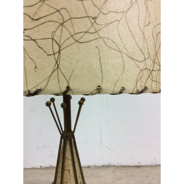 Mid Century Modern Brass & Naugahyde Table Lamp With Unique Shade For Sale In Philadelphia - Image 6 of 12