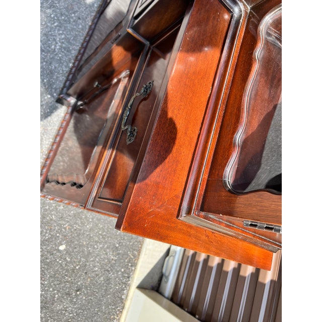 Mid 20th Century Mahogany English Georgian Style Bubble Glass Secretary Bookcase For Sale - Image 12 of 13