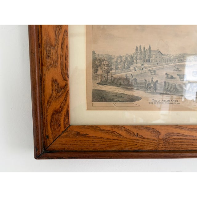 Brown Antique “Residence of Allen Krieg” Farm Print – Solid Wood Framed Americana Scene For Sale - Image 8 of 13