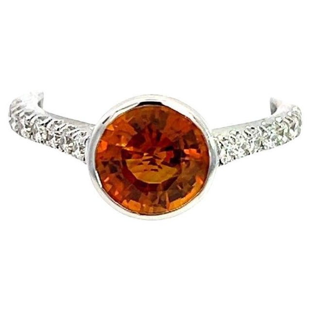 Natural Finely Faceted Quality Orange Sapphire and Diamond Ring Size 6.5 14k W Gold 1.88 TCW Certified $3,950 310653 This...
