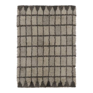 Vintage Swedish Rya Rug in Gray and Charcoal Geometric Pattern - Rug & Kilim For Sale