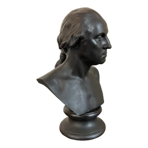 Very Large Antique 19th Century Wedgwood Black Basalt Library Bust of President George Washington After Jean-Antoine Houdon
