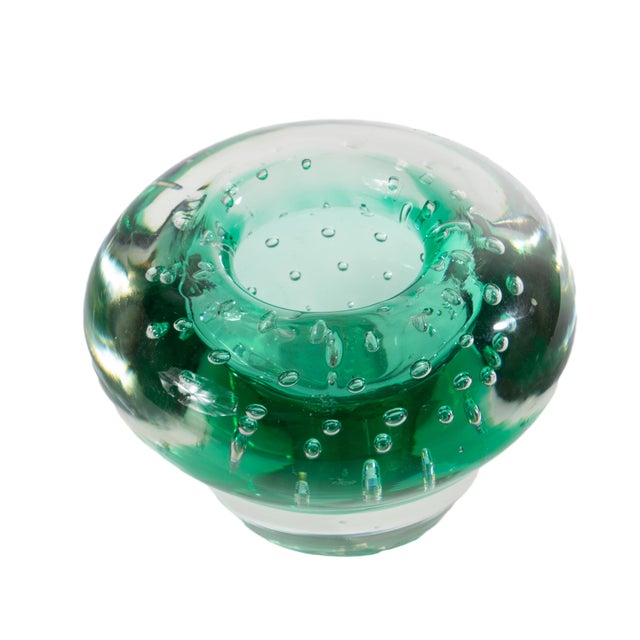 Mid-Century Modern Italian Murano Bullicante Green Cased Glass Bowl, 1950's For Sale - Image 3 of 4