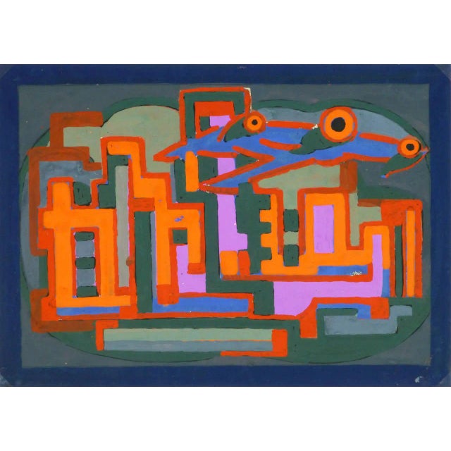 Vintage French Gouache - Abstract For Sale