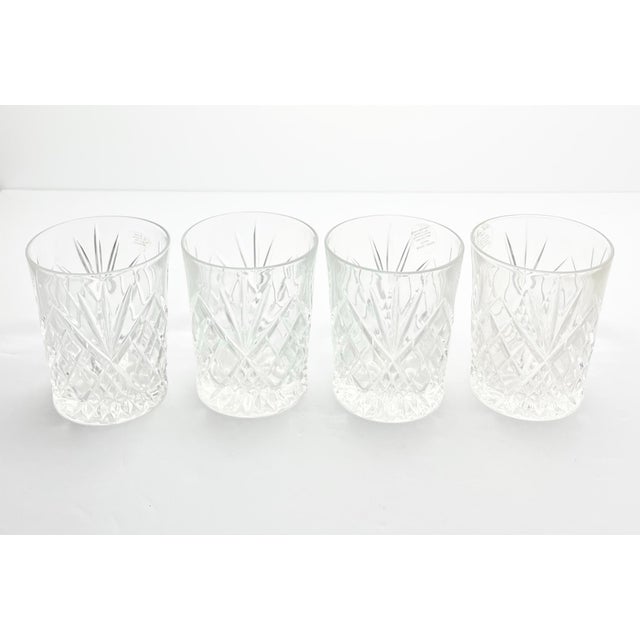 Contemporary 1980s Vintage Crystal Cocktail Old Fashioned Tumbler Glasses, Fan & X Cuts - Set of 4 For Sale - Image 3 of 8