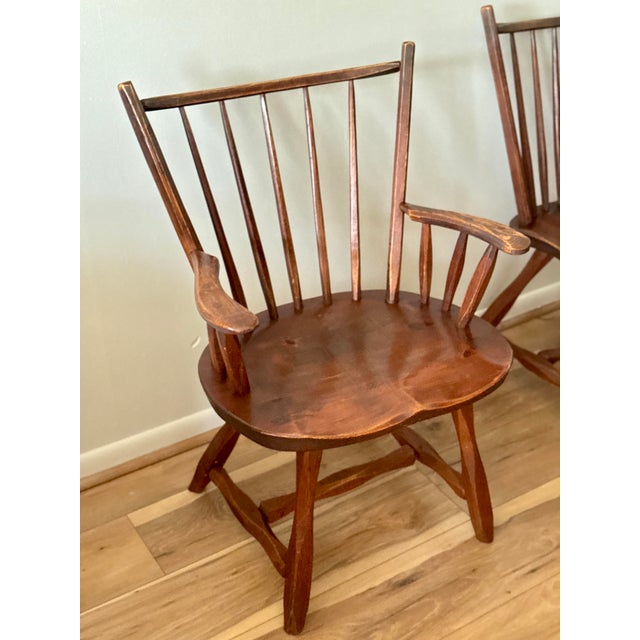 Mid 20th Century Set of 4 Rustic Solid Wood Windsor Style Dining Chairs by Hunt Furniture For Sale In Philadelphia - Image 6 of 11