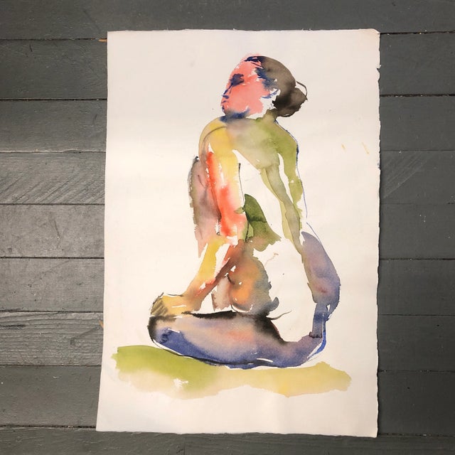 1970s 1970’s Vintage Abstract Expressionist Female Nude Watercolor Painting For Sale - Image 5 of 5