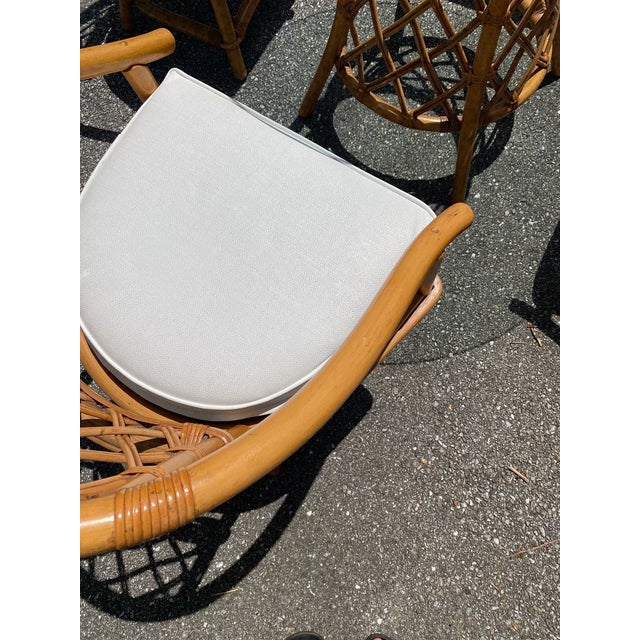 Vintage Bamboo Patio Dining Set with 4 Swivel Chairs and Tempered Glass