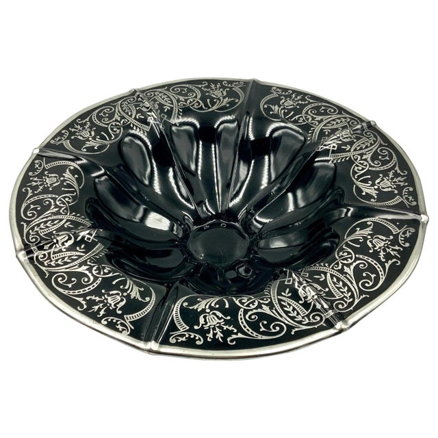 Early 20th Century Floral Sterling Silver Black Amethyst Glass Footed Bowl For Sale - Image 13 of 13