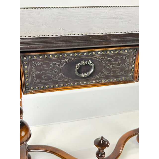 Gothic Theodore Alexander Attributed "William and Mary Armoury Table" With Engraved Brass Panels For Sale - Image 3 of 13