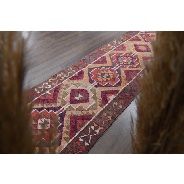 1970s Vintage Handmade Wool Cotton Red Runner Rug For Sale - Image 4 of 11