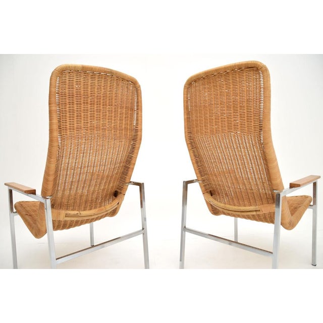 1960s Vintage Chrome and Rattan Armchairs by Dirk Van Sliedregt for Gebroeders Jonkers Noordwolde, 1960s, Set of 2 For Sale - Image 5 of 12