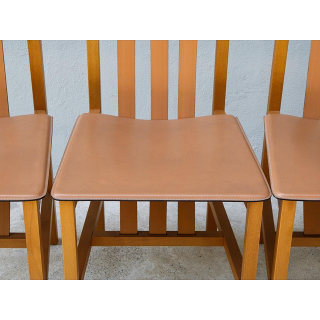 Wooden and Leather Chairs from Bross Company, Italy, 1980s, Set of 4 For Sale - Image 13 of 18