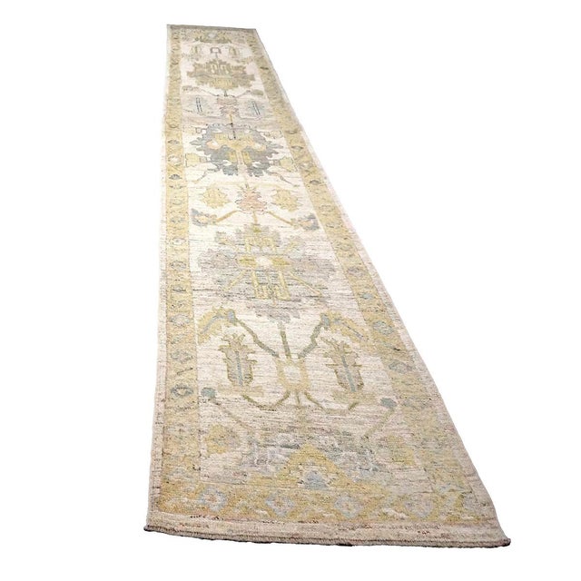 21st Century Turkish Oushak Wool 3x19 Yellow, Ivory & Charcoal Handmade Runner Rug #1144143 For Sale - Image 4 of 8