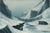 Wonderful snowy landscape with footprints leading to cabin in valley circa 1940. Signed lower left "Gruber." Image has...
