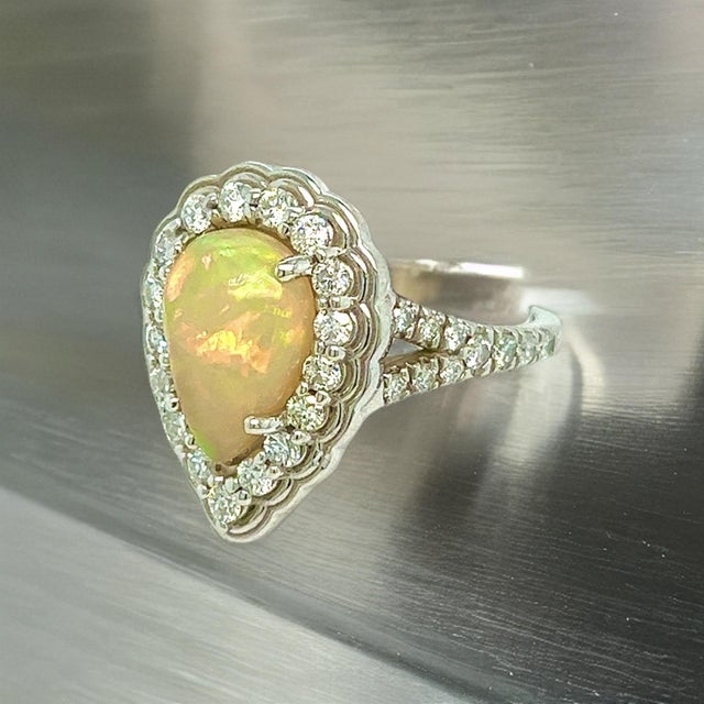 Natural Opal Diamond Ring 6.25 14k W Gold 2.35 TCW Certified For Sale - Image 9 of 11