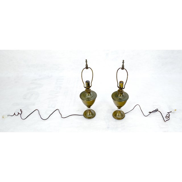 Gold Pair of Urn Cup shape Brass Table Lamps c1940s For Sale - Image 8 of 10