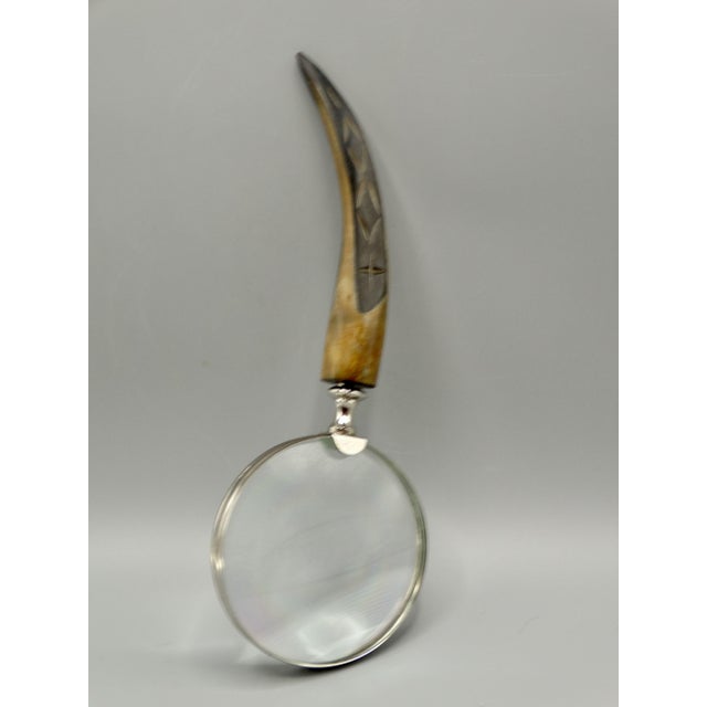 Mid-Century Modern Mid Century Silver and Stag Horn Magnifying Glass Glass For Sale - Image 3 of 7