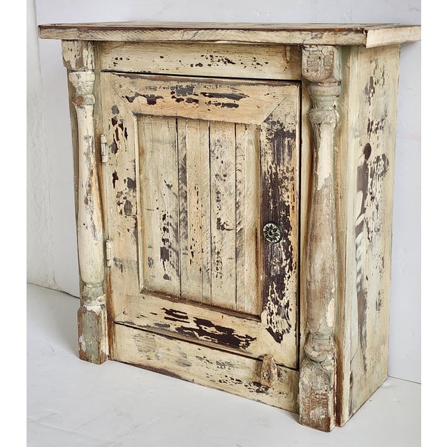 Vintage Primitive Farmhouse Style Distressed Finish Cabinet For Sale - Image 4 of 15