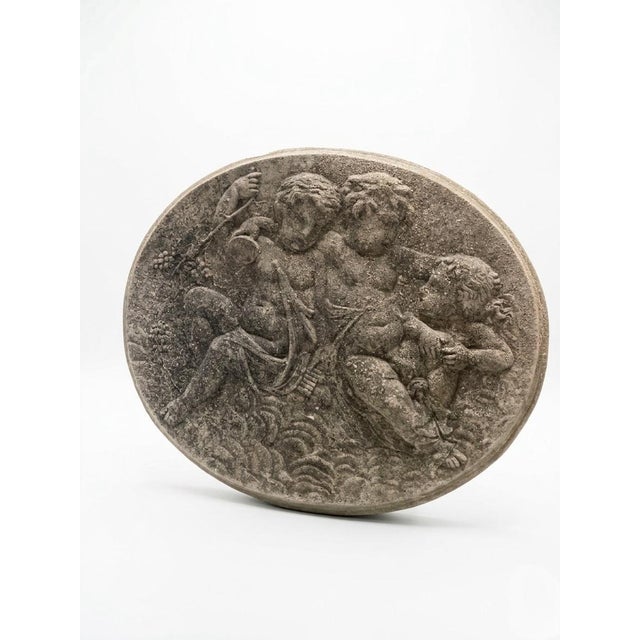Neoclassical Neoclassical Style Vintage Cast Stone Cherub Wall Plaque For Sale - Image 3 of 6