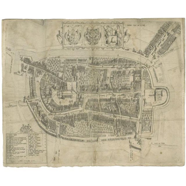 Antique Map of the City of Franeker by Bast, 1598 For Sale