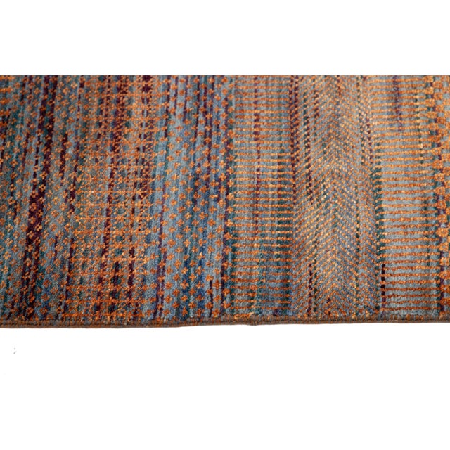 9 X 12 Modern Savannah Style Handmade Wool Rug With Geometric Pattern in Orange For Sale In New York - Image 6 of 8
