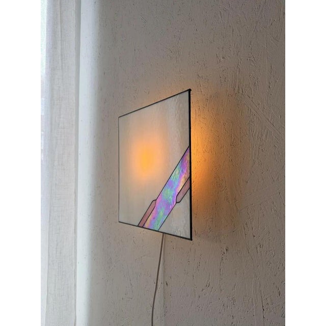 Architectural Stained Glass Wall Lamp with Textured Glass For Sale - Image 3 of 12