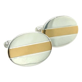 1990s Pair of Tiffany & Co Estate Oval Cufflinks 18k YG + Sterling Silver For Sale