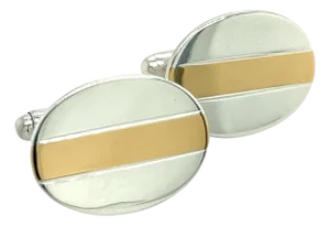 1990s Pair of Tiffany & Co Estate Oval Cufflinks 18k YG + Sterling Silver