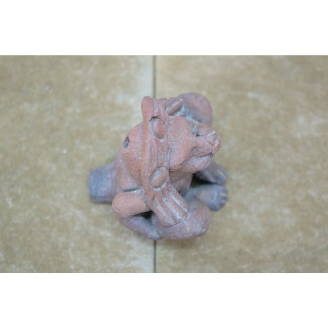 Mid 20th Century Pre-Columbian Aztec Mayan Clay Terracotta Whistle Seated Figurine 3" For Sale - Image 6 of 9