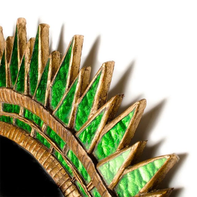 Green Glass Convex Wall Mirror in the Manner of Line Vautrin For Sale In Philadelphia - Image 6 of 8