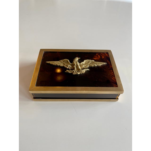 Metal Vintage Empire Faux Tortoise Box with Brass Eagle, 1970s For Sale - Image 7 of 11