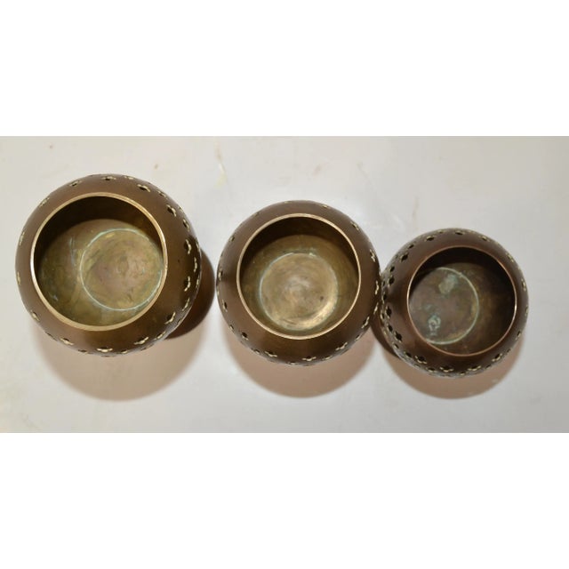 1970s Mid-Century Modern Solid Brass Nesting Candle Holders- Set of 3 For Sale - Image 9 of 12