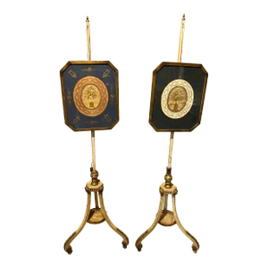 George III Painted and Giltwood Pole Screens - A Pair
