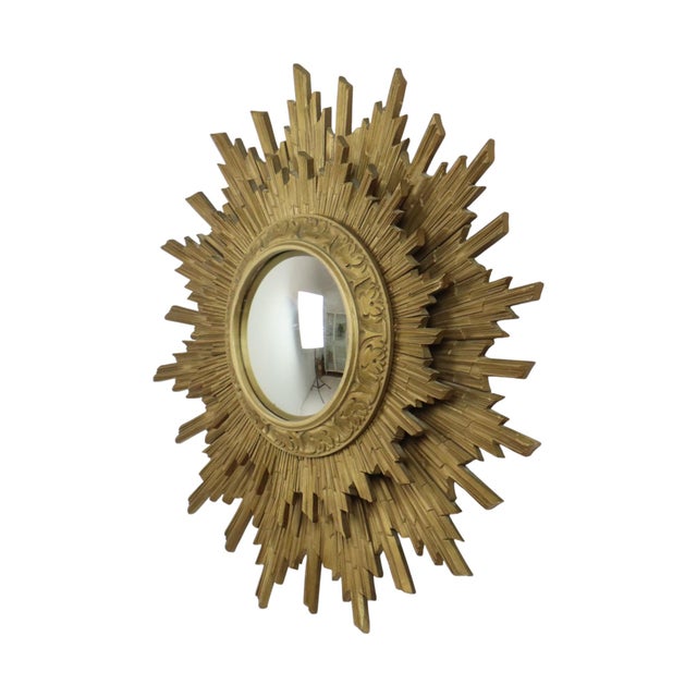 Gold Sun Mirror Two Levels Convex Mirror Sunburst, 1960s For Sale - Image 4 of 15
