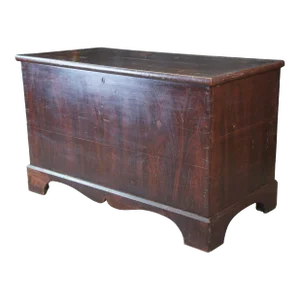 Antique 19th Century Painted Grain Poplar Dovetailed Blanket Storage Trunk Chest