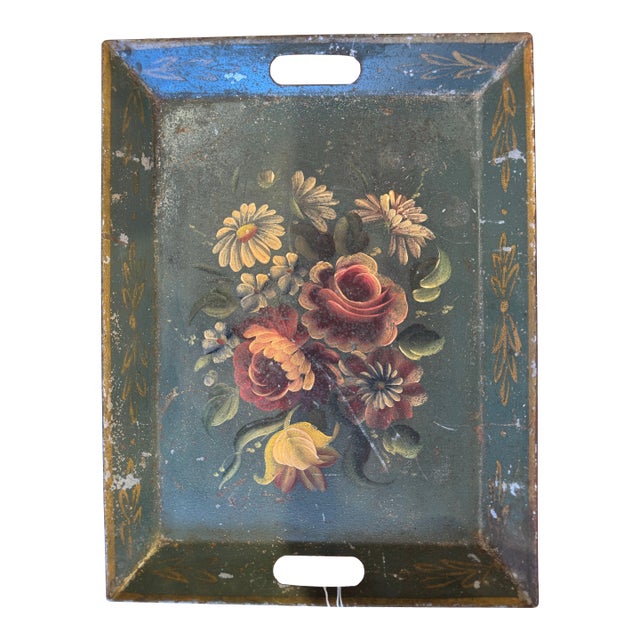 19th Century Metal Tin Toleware Tray For Sale