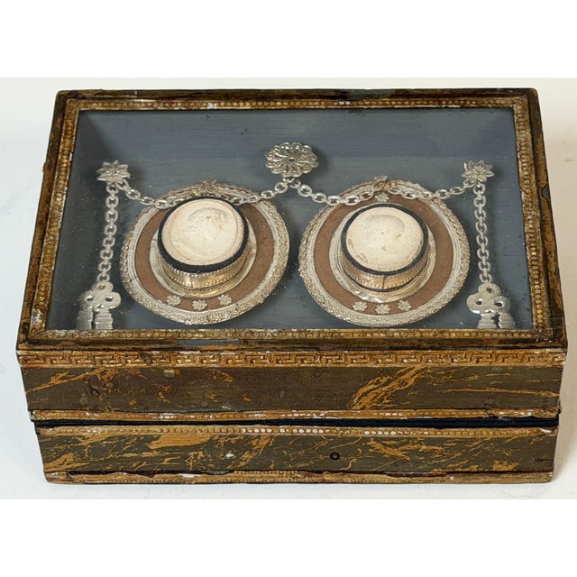 Italian Grand Tour Intaglio Plaster Medallion Box with Silver Mounts and Gilt Marbled Leather, 19th Century A finely...