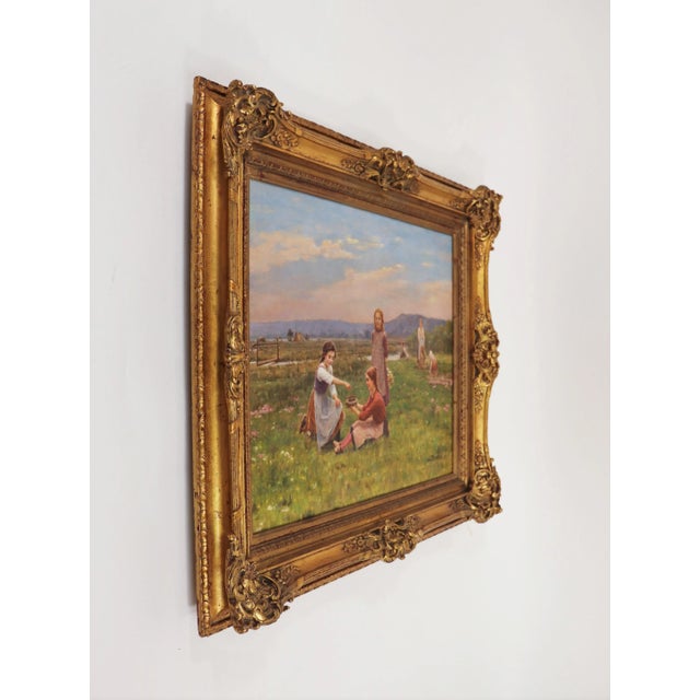 Realism Oil on Canvas "Feeding the Birds" by César Pattein ( French 1850 - 1931) For Sale - Image 3 of 12