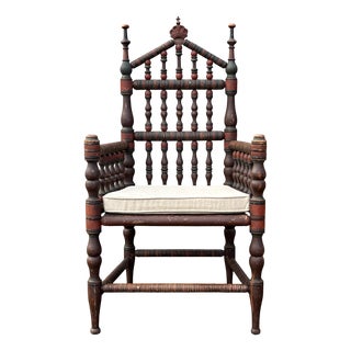 Antique Swedish Bobbin Country Throne Armchair, 1800 For Sale