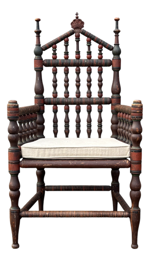 Antique Swedish Bobbin Country Throne Armchair, 1800